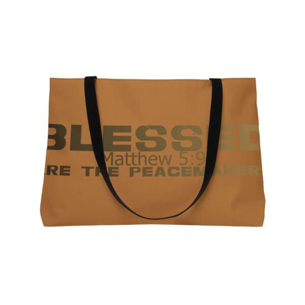 Divine inspiration: Blessed are the peacemakers, Weekender Tote Bag, light purchases, light luggage, easter religious gift, light brown bag - Image 4