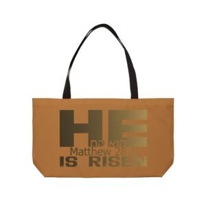Divine inspiration: He is risen, Weekender Tote Bag, light purchases, light luggage, easter religious gift, light brown bag