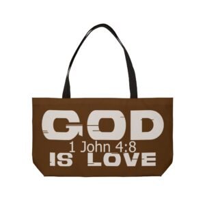 Divine inspiration: God is love, Weekender Tote Bag, light purchases, light luggage, brown bag
