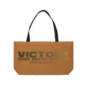 Divine inspiration: Victory over death secured, Weekender Tote Bag, light purchases, light luggage, easter religious gift, light brown bag