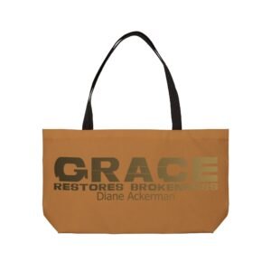 Divine inspiration: Grace restores brokenness, Weekender Tote Bag, light purchases, light luggage, easter religious gift, light brown bag