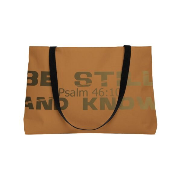 Divine inspiration: Be still and know, Weekender Tote Bag, light purchases, light luggage, easter religious gift, light brown bag - Image 3