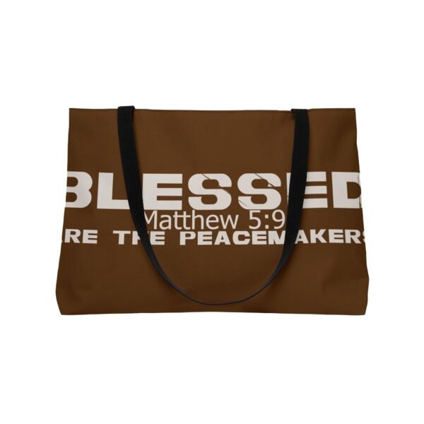 Divine inspiration: Blessed are the peacemakers, Weekender Tote Bag, light purchases, light luggage, easter religious gift, brown bag - Image 4