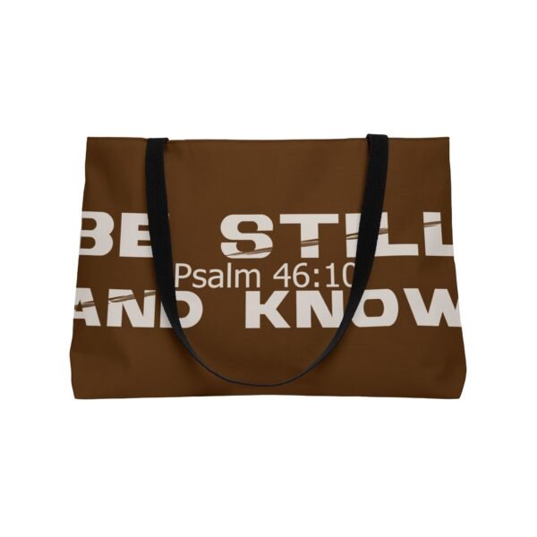 Divine inspiration: Be still and know, Weekender Tote Bag, light purchases, light luggage, easter religious gift, brown bag - Image 3