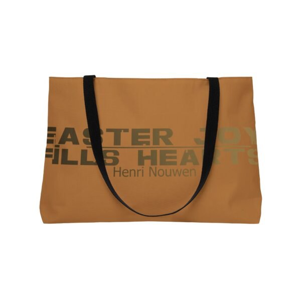 Divine inspiration: Easter joy fills hearts, Weekender Tote Bag, light purchases, light luggage, easter religious gift, light brown bag - Image 4
