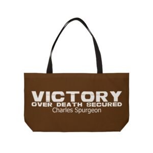 Divine inspiration: Victory over death secured, Weekender Tote Bag, light purchases, light luggage, easter religious gift, brown bag