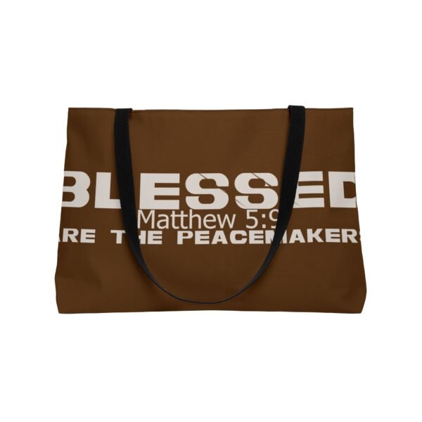 Divine inspiration: Blessed are the peacemakers, Weekender Tote Bag, light purchases, light luggage, easter religious gift, brown bag - Image 3