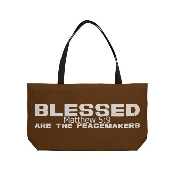 Divine inspiration: Blessed are the peacemakers, Weekender Tote Bag, light purchases, light luggage, easter religious gift, brown bag - Image 2