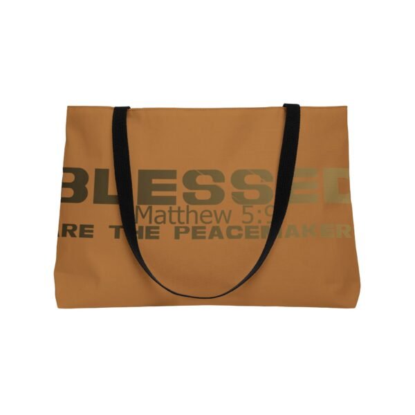 Divine inspiration: Blessed are the peacemakers, Weekender Tote Bag, light purchases, light luggage, easter religious gift, light brown bag - Image 3