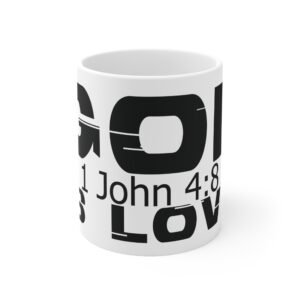 Divine inspiration: God is love, White Ceramic Mug, 11oz, a good coffee, teatime for relaxing
