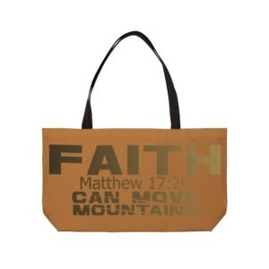Divine inspiration: Faith can move mountains, Weekender Tote Bag, light purchases, light luggage, light brown bag
