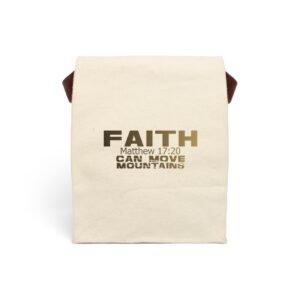 Divine inspiration: Faith can move mountains, Canvas Lunch Bag With Strap, for snacks and three-course meals, your food