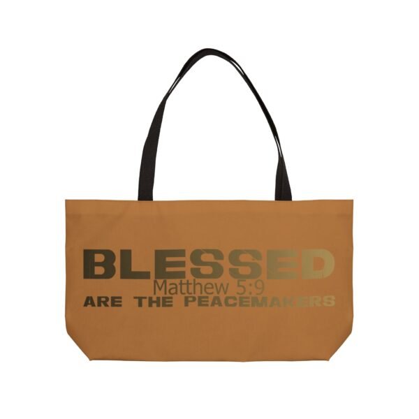Divine inspiration: Blessed are the peacemakers, Weekender Tote Bag, light purchases, light luggage, easter religious gift, light brown bag - Image 2
