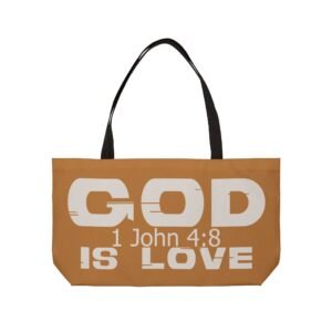 Divine inspiration: God is love, Weekender Tote Bag, light purchases, light luggage, light brown bag