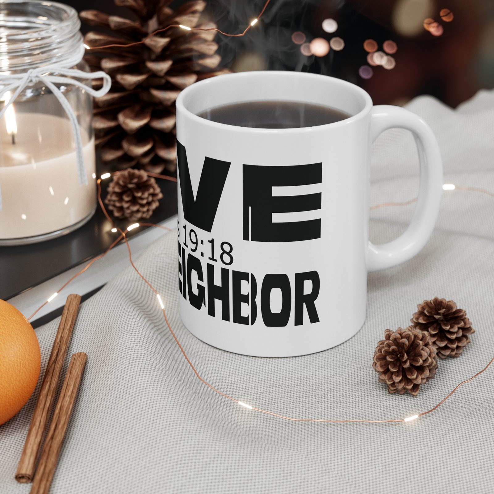 Divine inspiration: Love your neighbor, White Ceramic Mug, 11oz, a good coffee, teatime for relaxing - Image 4