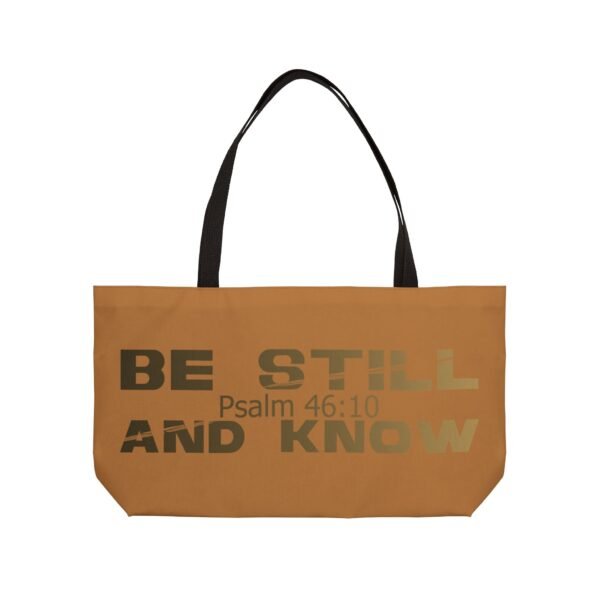 Divine inspiration: Be still and know, Weekender Tote Bag, light purchases, light luggage, easter religious gift, light brown bag - Image 2