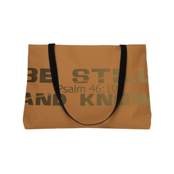 Divine inspiration: Be still and know, Weekender Tote Bag, light purchases, light luggage, easter religious gift, light brown bag - Image 4