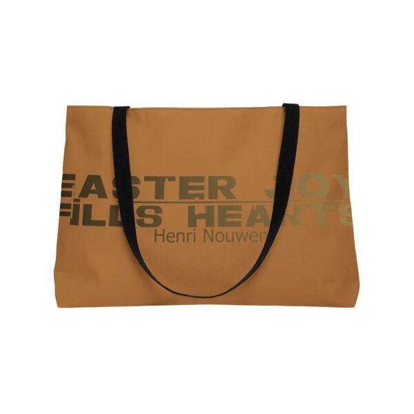 Divine inspiration: Easter joy fills hearts, Weekender Tote Bag, light purchases, light luggage, easter religious gift, light brown bag - Image 3