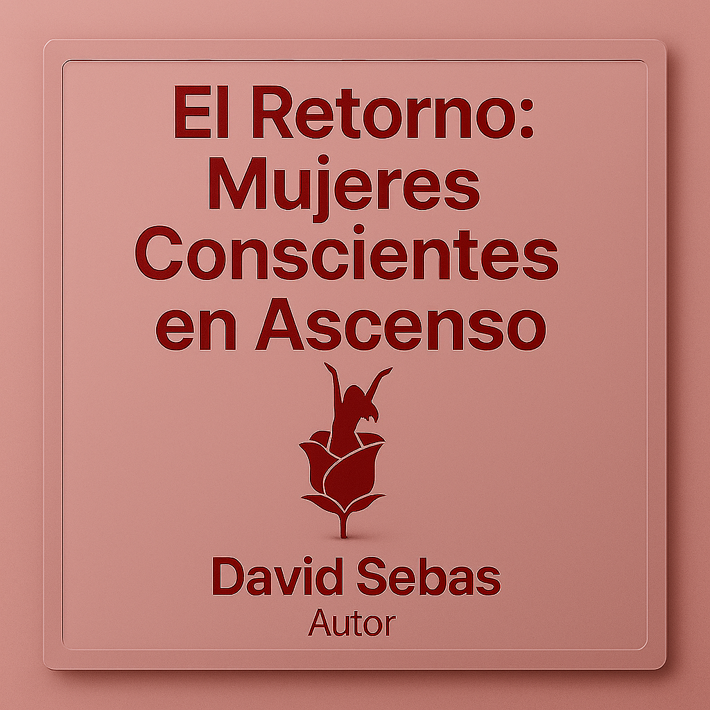 Portada cuadrada del libro “El Retorno: Mujeres Conscientes en Ascenso” con fondo palo rosa y figura femenina emergiendo de una rosa