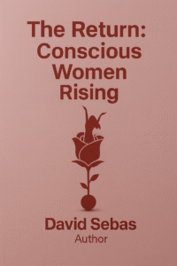 Book cover for The Return: Conscious Women Rising. Pink background with a woman rising from a symbolic flower.