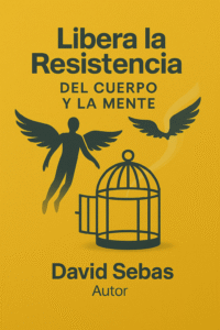 Portada del libro Libera la Resistencia del Cuerpo y la Mente. Figura alada y jaula abierta sobre fondo amarillo.