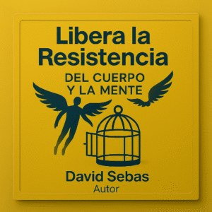 Portada cuadrada del libro “Libera la Resistencia del Cuerpo y la Mente” en fondo mostaza con figura alada y jaula abierta